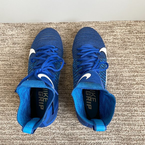 Men's 9.5 Nike Alpha Menace Elite 2 Flyknit Mid Football Cleats Blue - Picture 4 of 6